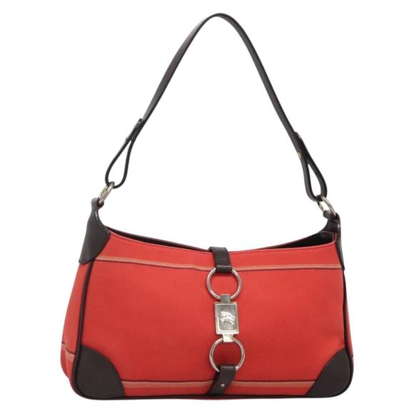 BURBERRY Nova Check Blue Label Shoulder Bag Canvas Red Silver Auth 138283 - Picture 1 of 16
